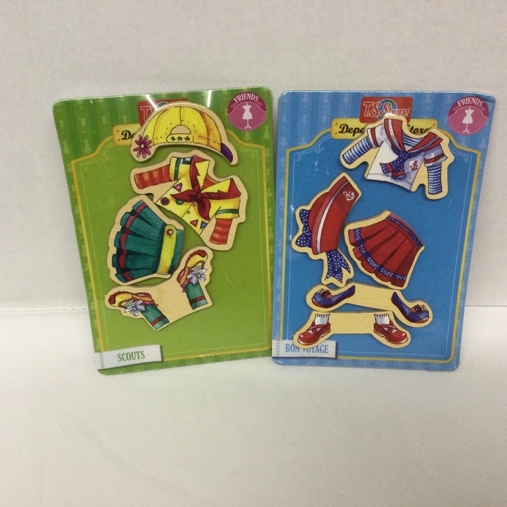 T.S. Shure Daisy Girls Magnetic Wooden Doll Cloths 9 outfits W/Hats New …